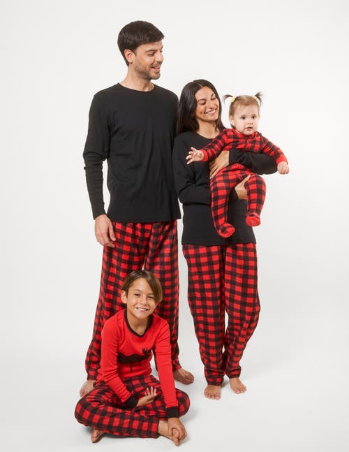 Leveret Cotton Top & Fleece Pants Printed Matching Family Holiday Pajama Set In Red