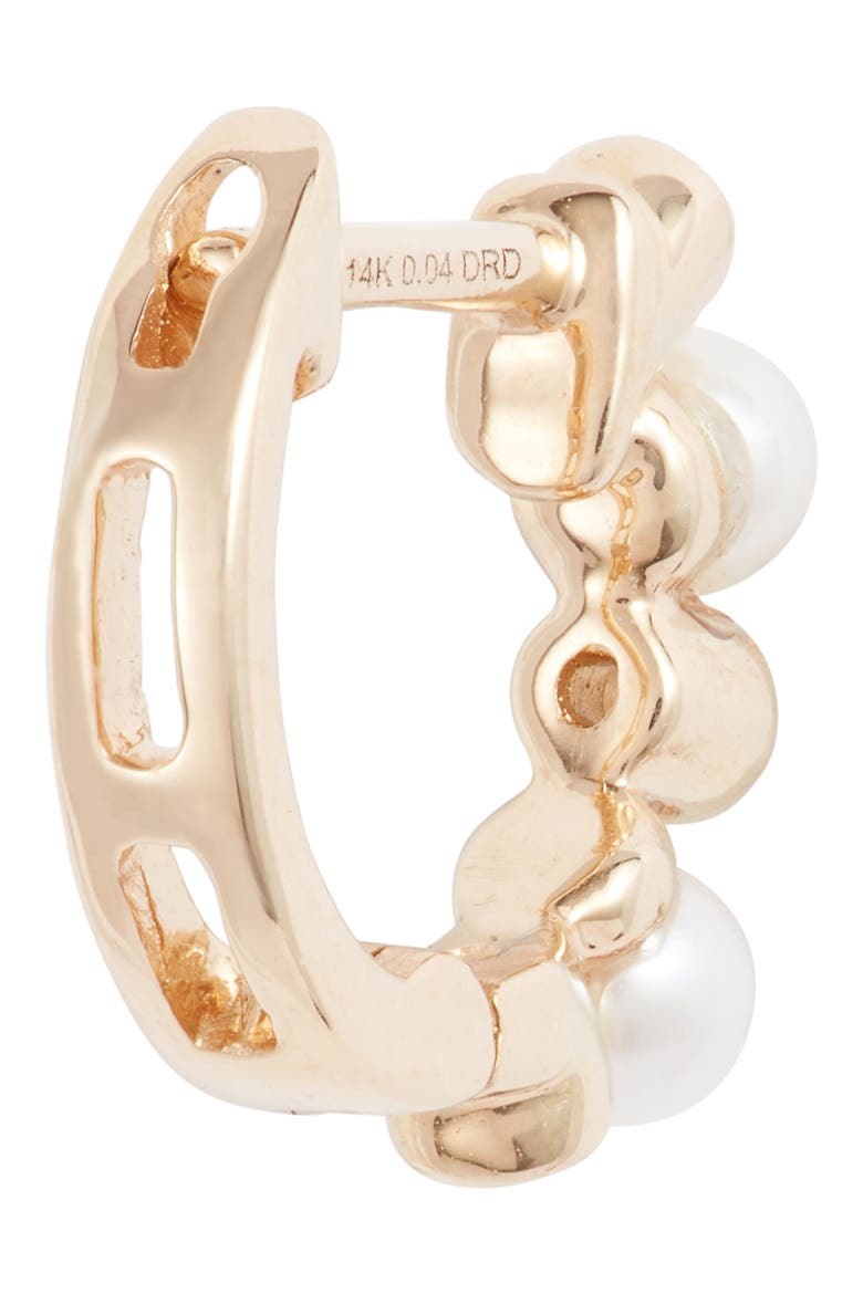 Pearl Ivy Diamond Huggie Hoop Earrings, Alternate, color, YELLOW GOLD/ PEARL/ DIAMOND