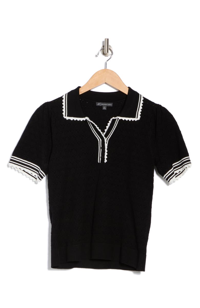 Tipped Pointelle Polo Sweater