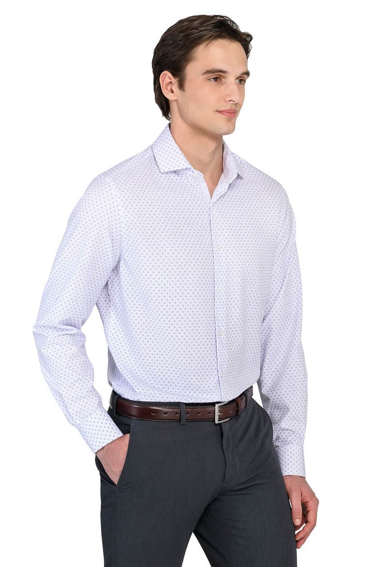 Regular Fit Dash Print Performance Dress Shirt, Alternate, color, WHITE/ PURPLE