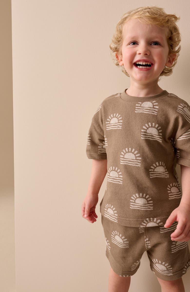 NEXT Kids' Sunset Print T-Shirt & Drawstring Shorts Set, Alternate, color, Brown