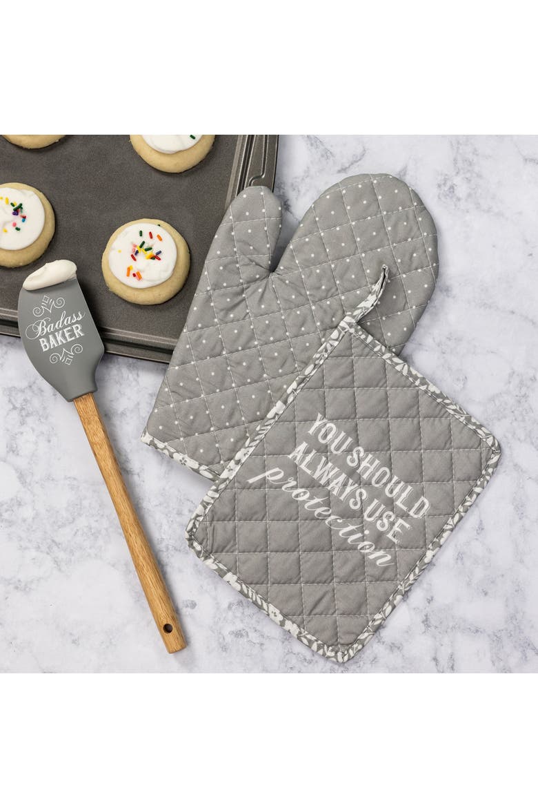 Protection Pot Holder & Oven Mitt Set of 2 Cotton Grey, Alternate, color, Grey