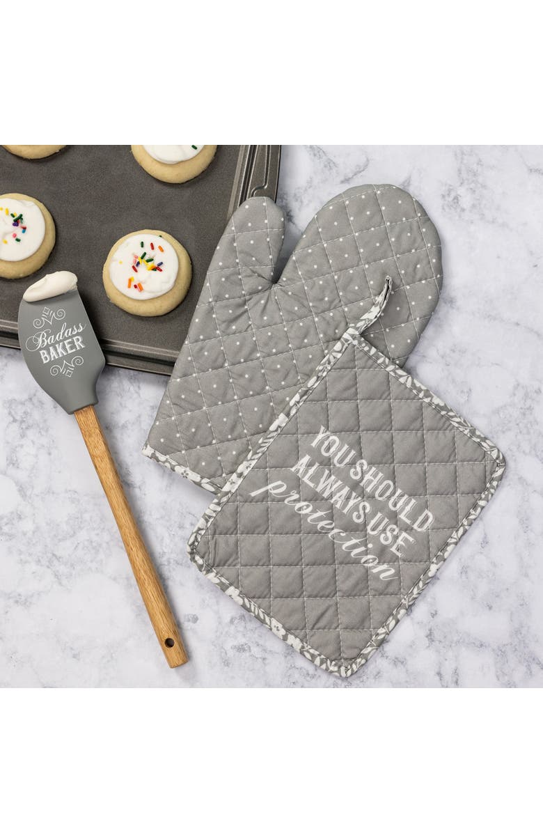 Totalee Gift Protection Pot Holder & Oven Mitt Set of 2 Cotton Grey, Alternate, color, Grey