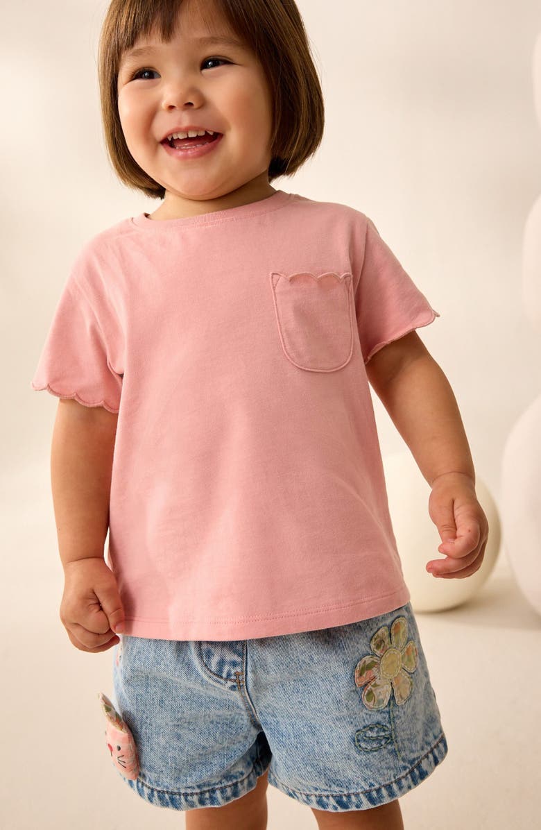 NEXT Kids' Scalloped Cotton Pocket T-Shirt, Alternate, color, Pink