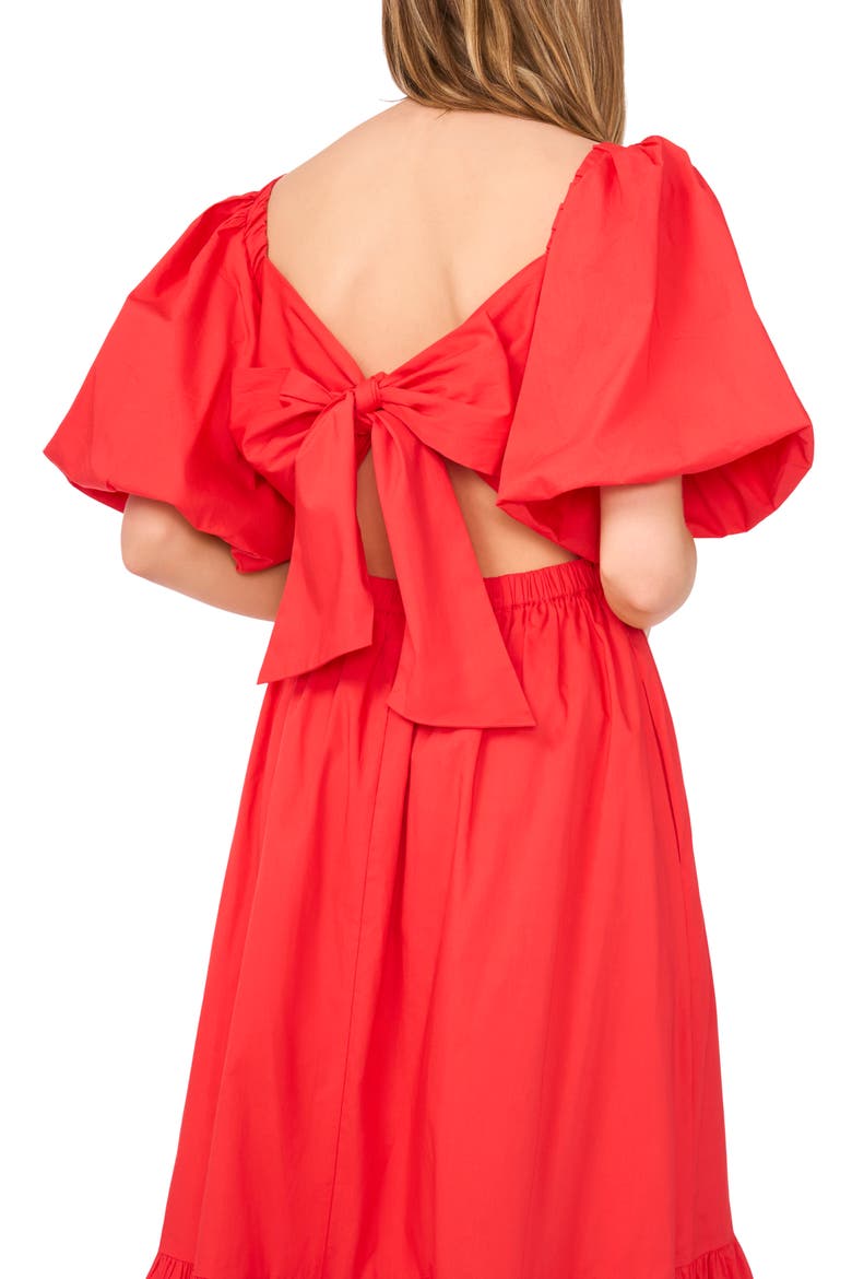 Pleated Bodice Puff Sleeve Cotton Maxi Dress, Alternate, color, DEEP ROUGE