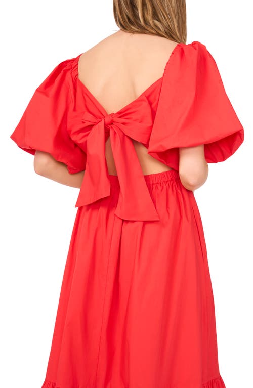 Cece Pleated Bodice Puff Sleeve Cotton Maxi Dress In Red