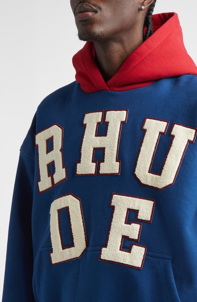 Rhude Chenille Logo Patch Hoodie, Alternate, color, Navy/ Red 3446