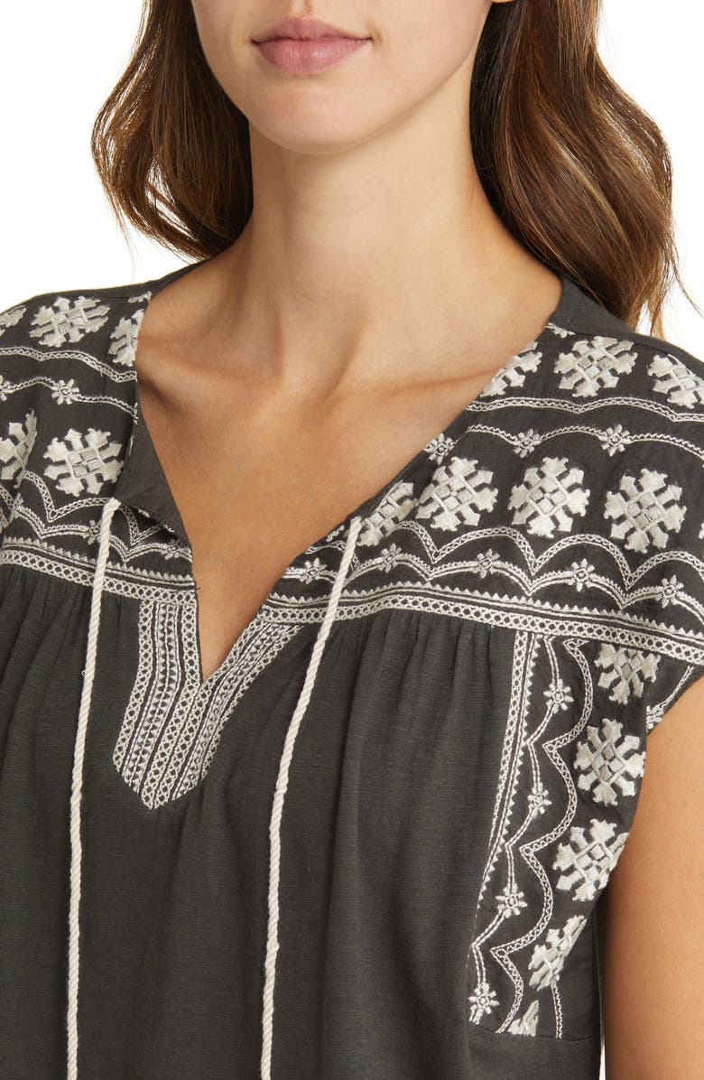 Lucky Brand Embroidered Cotton Blend Peasant Top, Alternate, color, Raven
