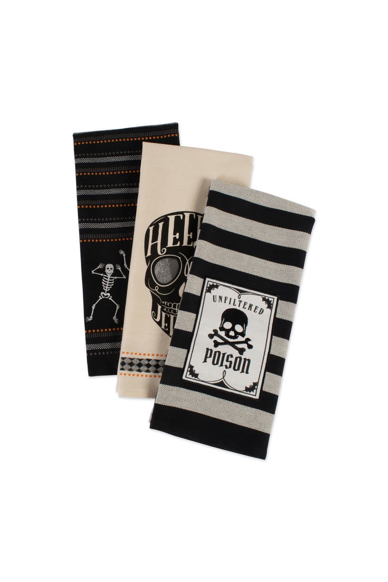 Skeleton Embellished Assorted Dishtowel Set/3, Alternate, color, Skeleton