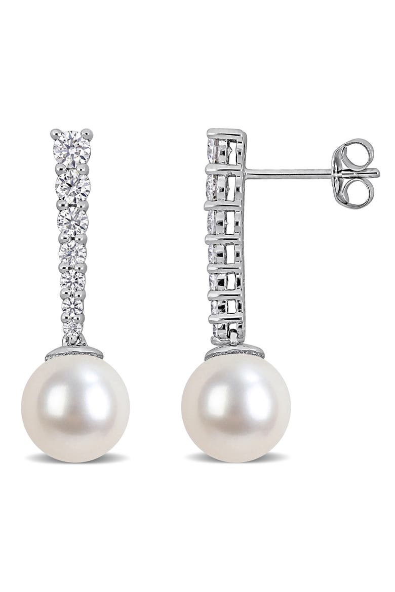 Moissanite & Cultured Freshwater Pearl Drop Earrings, Main, color, WHITE