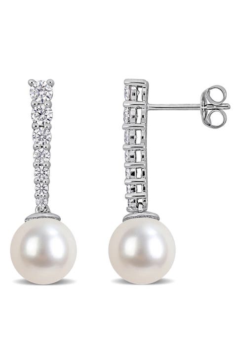 Moissanite & Cultured Freshwater Pearl Drop Earrings