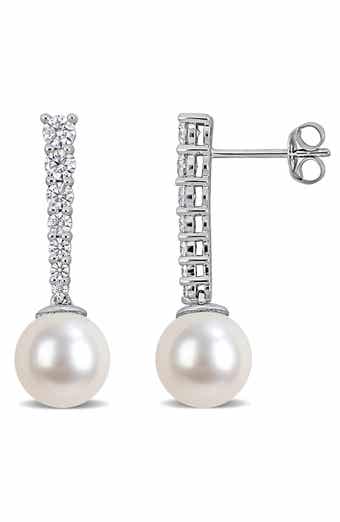 Moissanite & Cultured Freshwater Pearl Drop Earrings