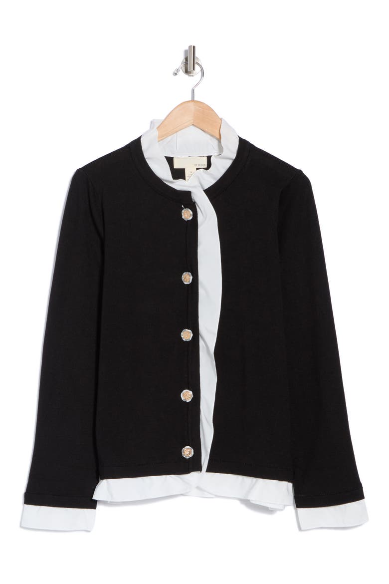 Sylvia Ruffle Trim Cardigan, Alternate, color, BLACK/ WHITE