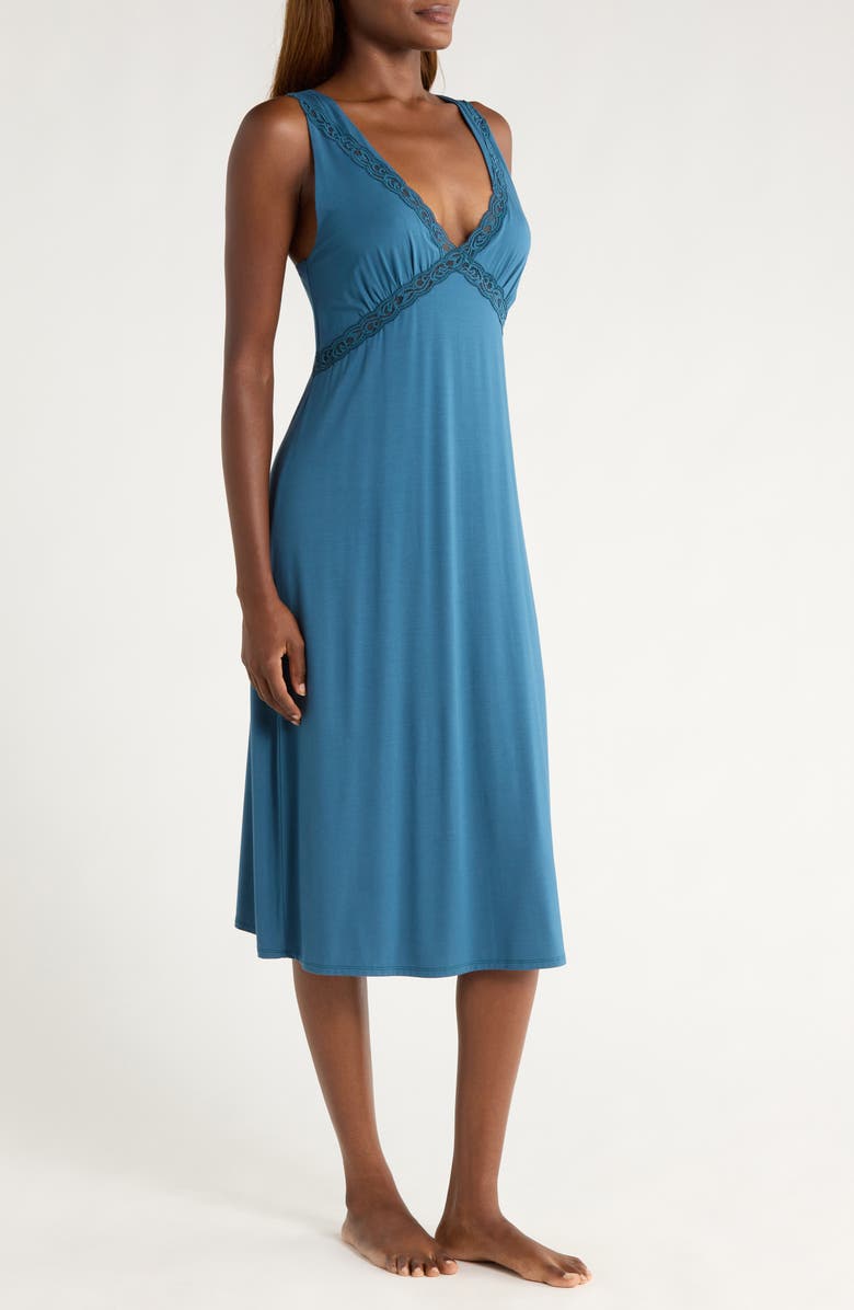 Natori Feathers Lace Trim Nightgown, Alternate, color, Midnight Teal