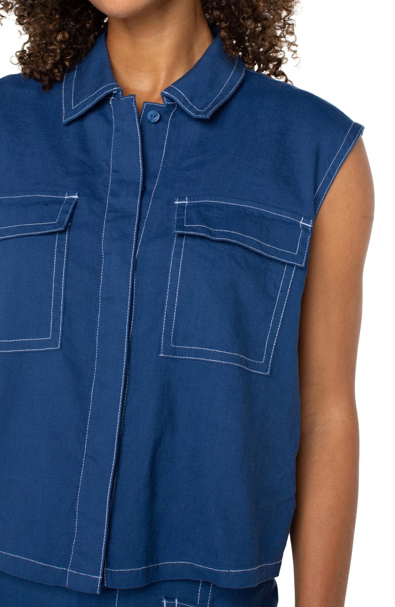 Liverpool Los Angeles Linen Blend Sleeveless Cargo Button-Up Shirt, Alternate, color, 