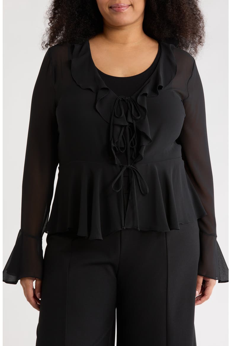Sheer Ruffle Blouse, Main, color, BLACK