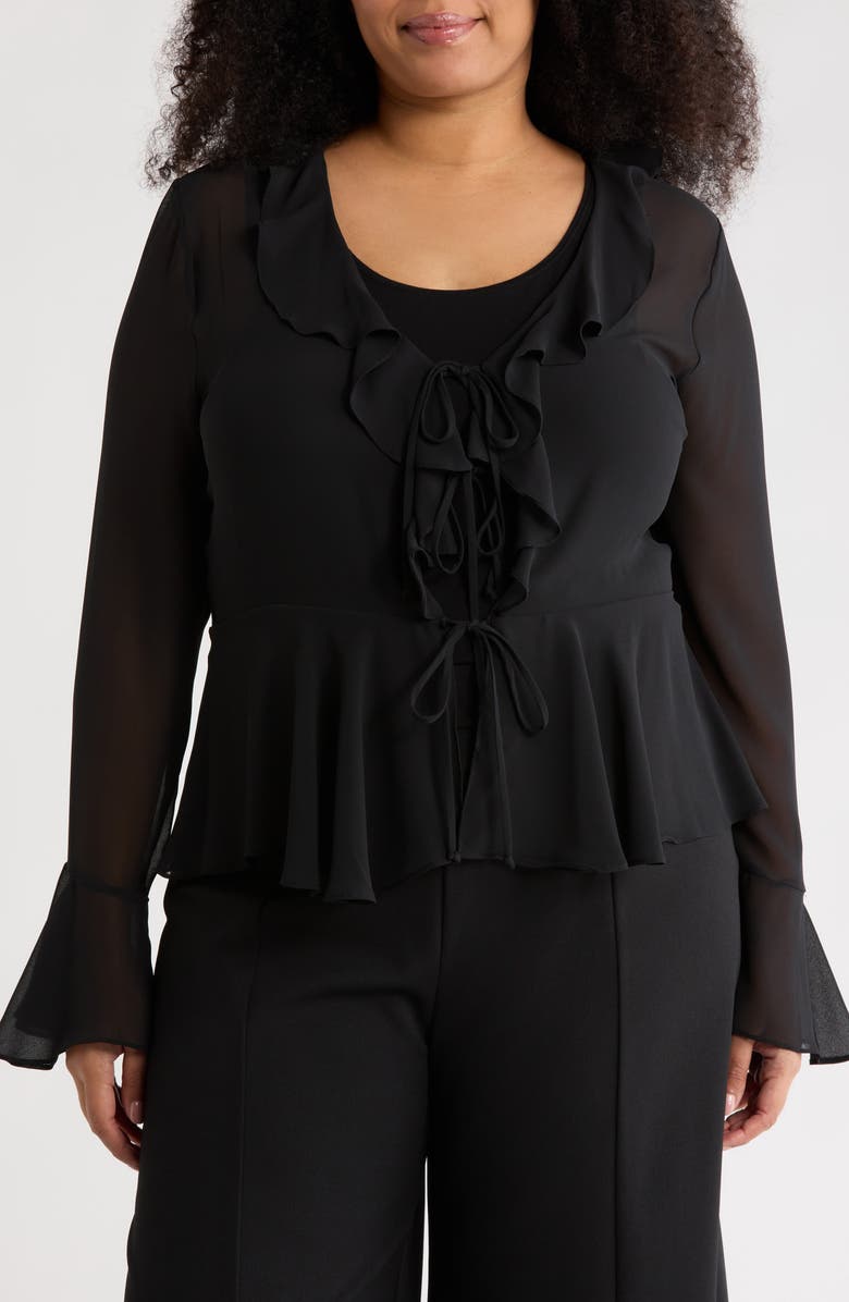 Renee C Sheer Ruffle Blouse, Main, color, Black