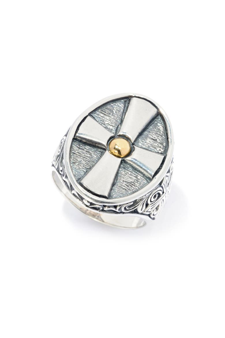 18k Gold & Sterling Silver Two-Tone Cross Ring, Main, color, SILVER AND GOLD