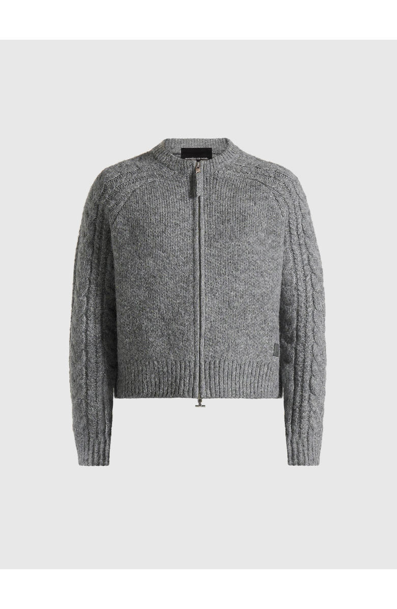 Manière De Voir Gaby Speckled Cable Knit Zip Cardigan, Alternate, color, Grey