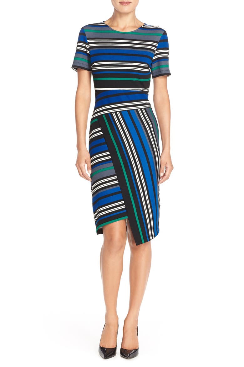 Stripe Ottoman Knit Sheath Dress, Main, color, BLUE