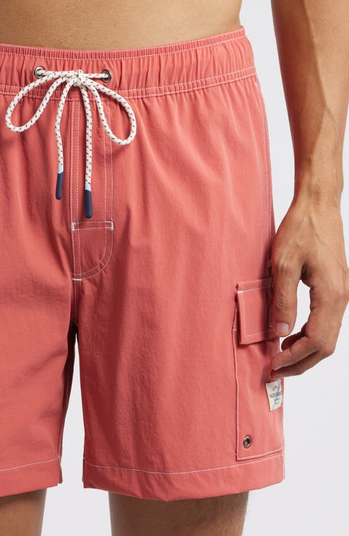 Fair Harbor Breaker Water Repellent Swim Trunks In Washed Red