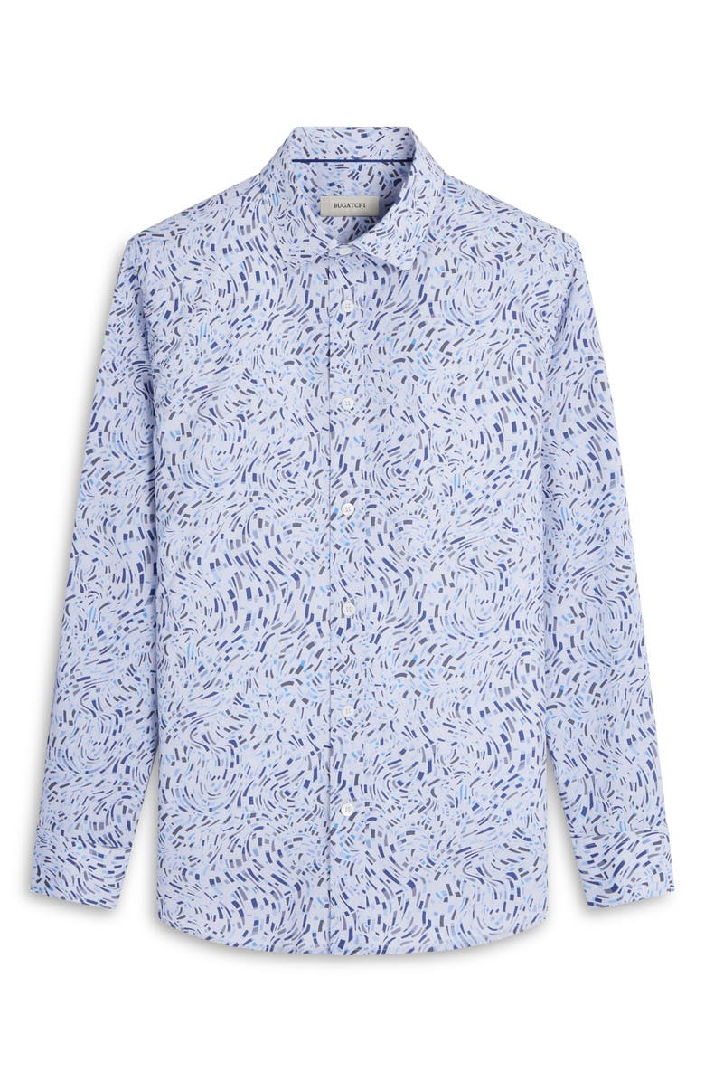 Bugatchi Julian Shaped Fit Abstract Print Stretch Button-Up Shirt, Alternate, color, Air Blue