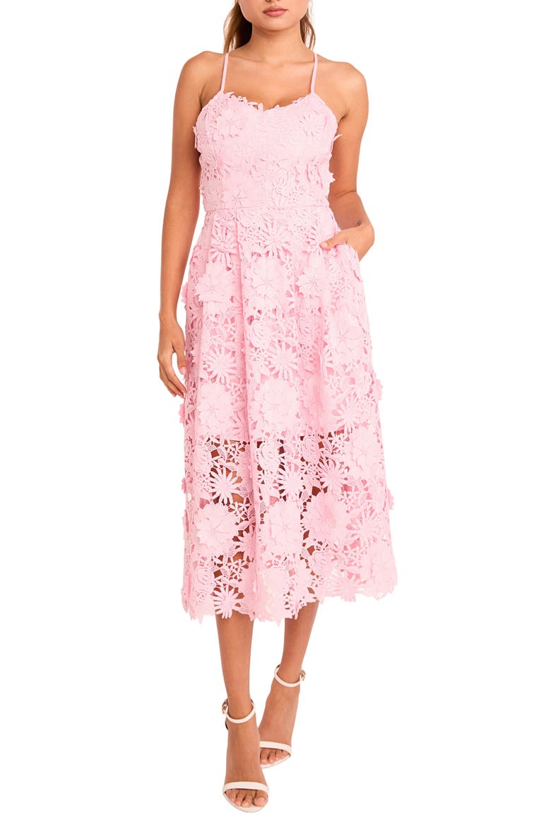 3D Appliqué Midi Dress, Main, color, PINK