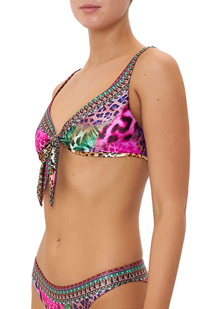 Camilla Surrealist Suspension Tie Front Reversible Bikini Top, Alternate, color, 