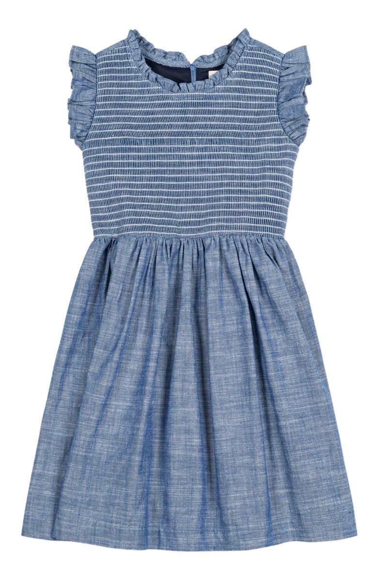 Hope & Henry Baby Girls' Organic Flutter Smocked Chambray Dress, Infant, Main, color, 
