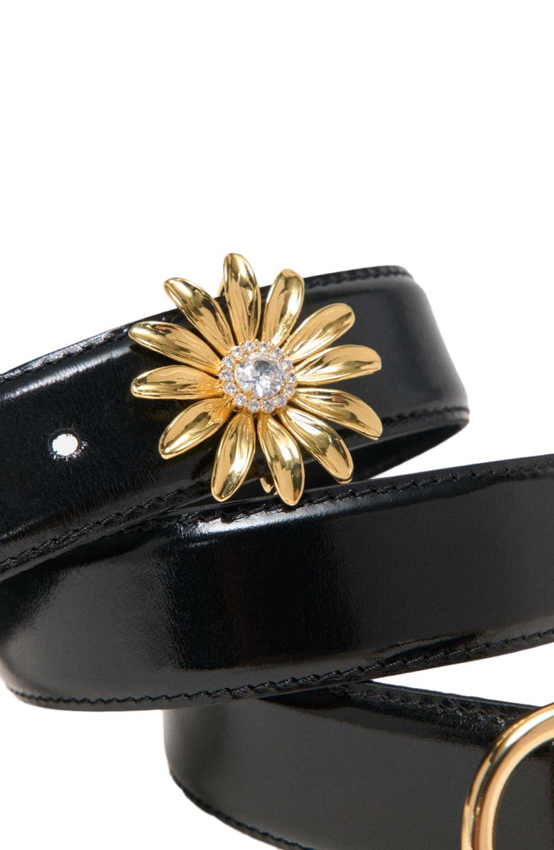 maje Leather belt with removable jewel, Alternate, color, Black