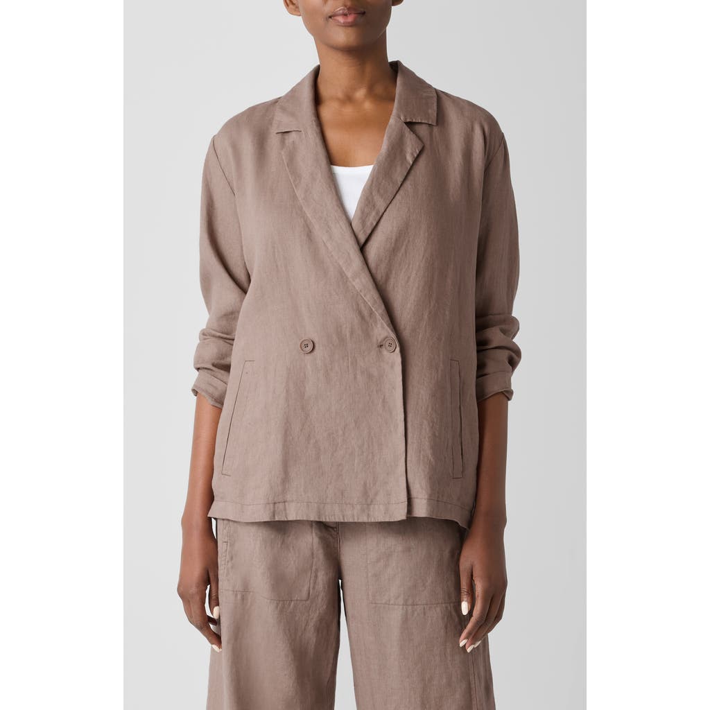 Eileen Fisher Double Breasted Organic Linen Blazer In Cocoa