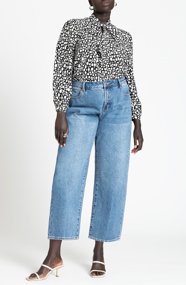 ELOQUII Dotted Tie Neck Button-Up Shirt, Alternate, color, 