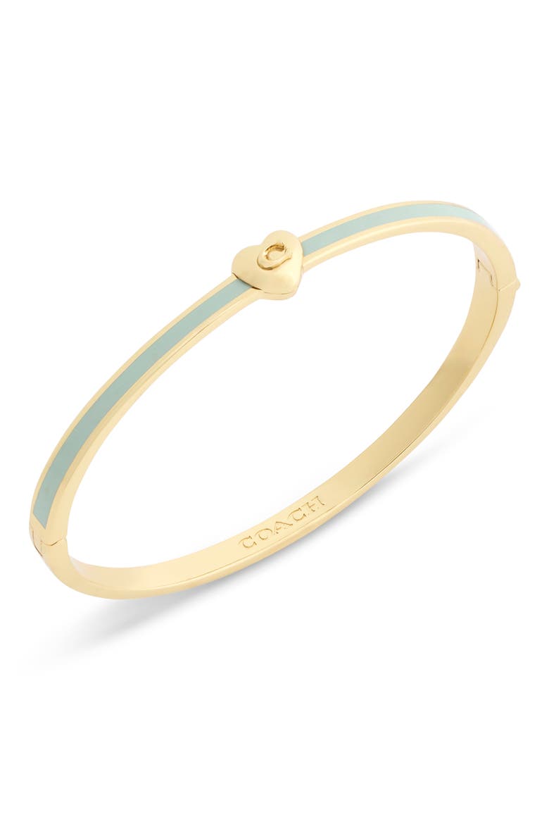 Heart Enamel Hinge Bangle, Main, color, GREEN/ GOLD
