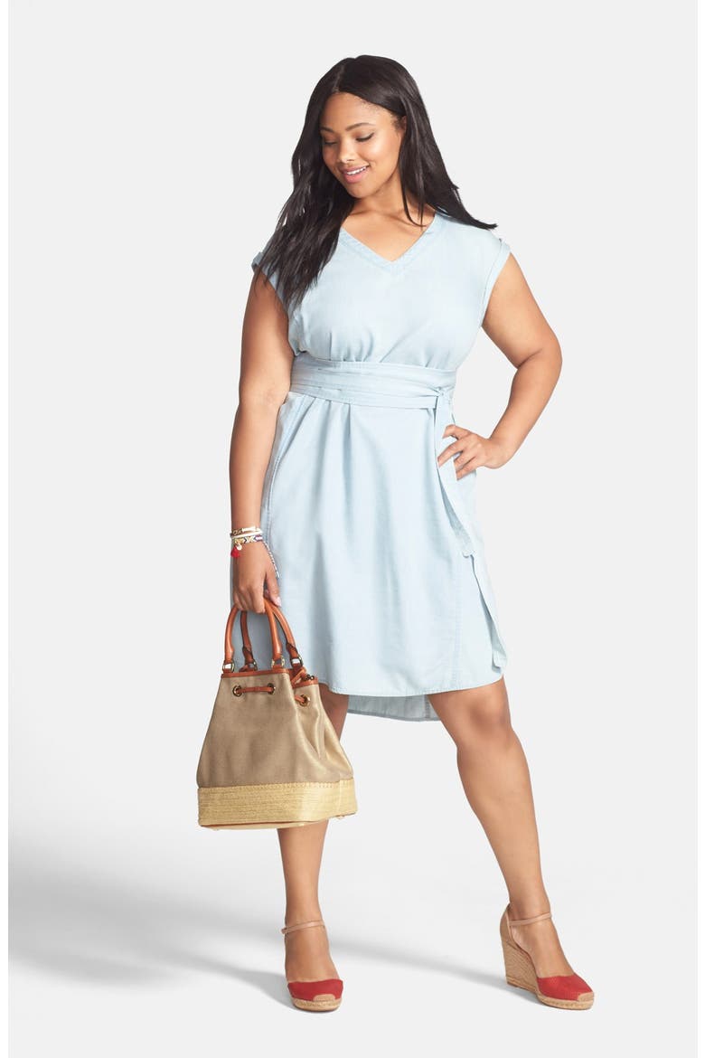 Bleach Wash Chambray Tie Waist Dress, Alternate, color, BLEACH WASH CHAMBRAY