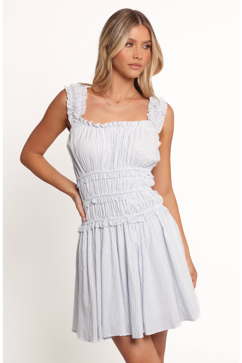 Lune Smocked Minidress, Alternate, color, BLUE STRIPE