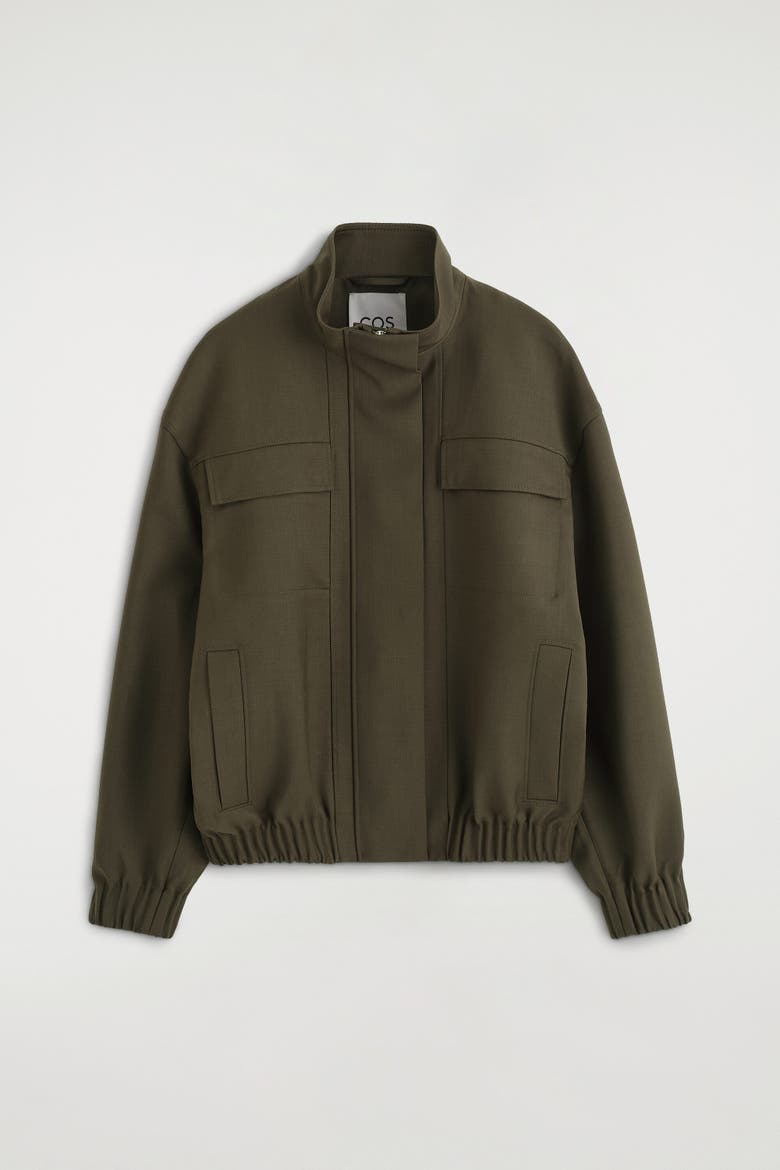 Mock-Neck Wool-Blend Bomber Jacket, Alternate, color, KHAKI MÉLANGE