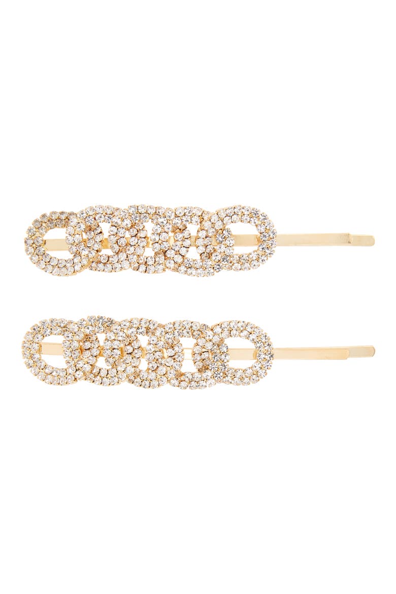 2-Pack Crystal Circle Bobby Pins, Main, color, GOLD