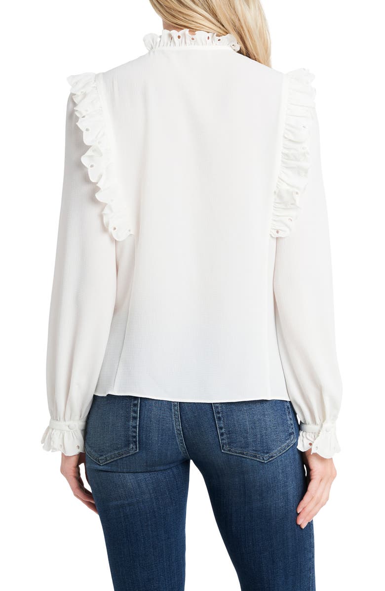 CeCe Ruffle Neck Long Sleeve Blouse, Alternate, color, Soft Ecru