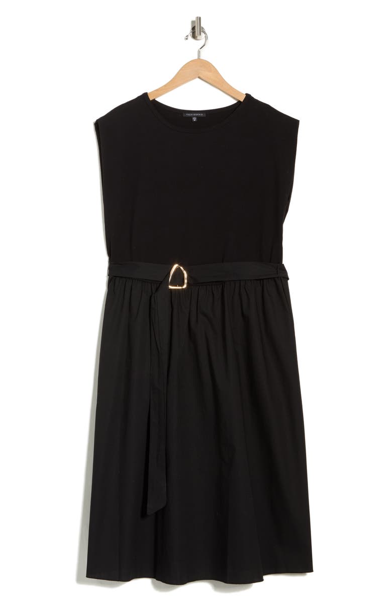 TASH AND SOPHIE Sleeveless Buckle Belt Poplin Twofer Dress, Alternate, color, Black