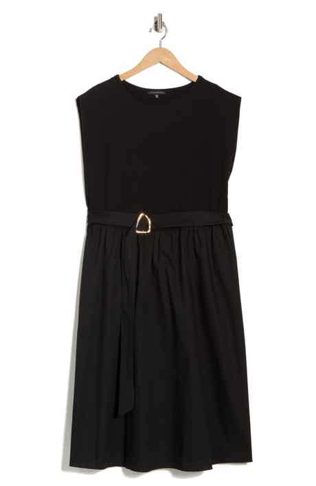 TASH AND SOPHIE Sleeveless Buckle Belt Poplin Twofer Dress