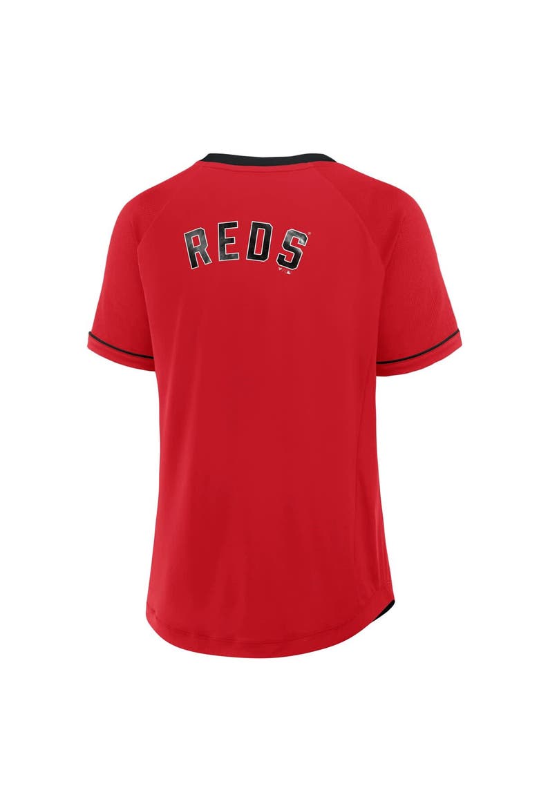 Women's Fanatics Red Cincinnati Reds Cooperstown Collection League Diva Raglan V-Neck T-Shirt, Alternate, color, Red