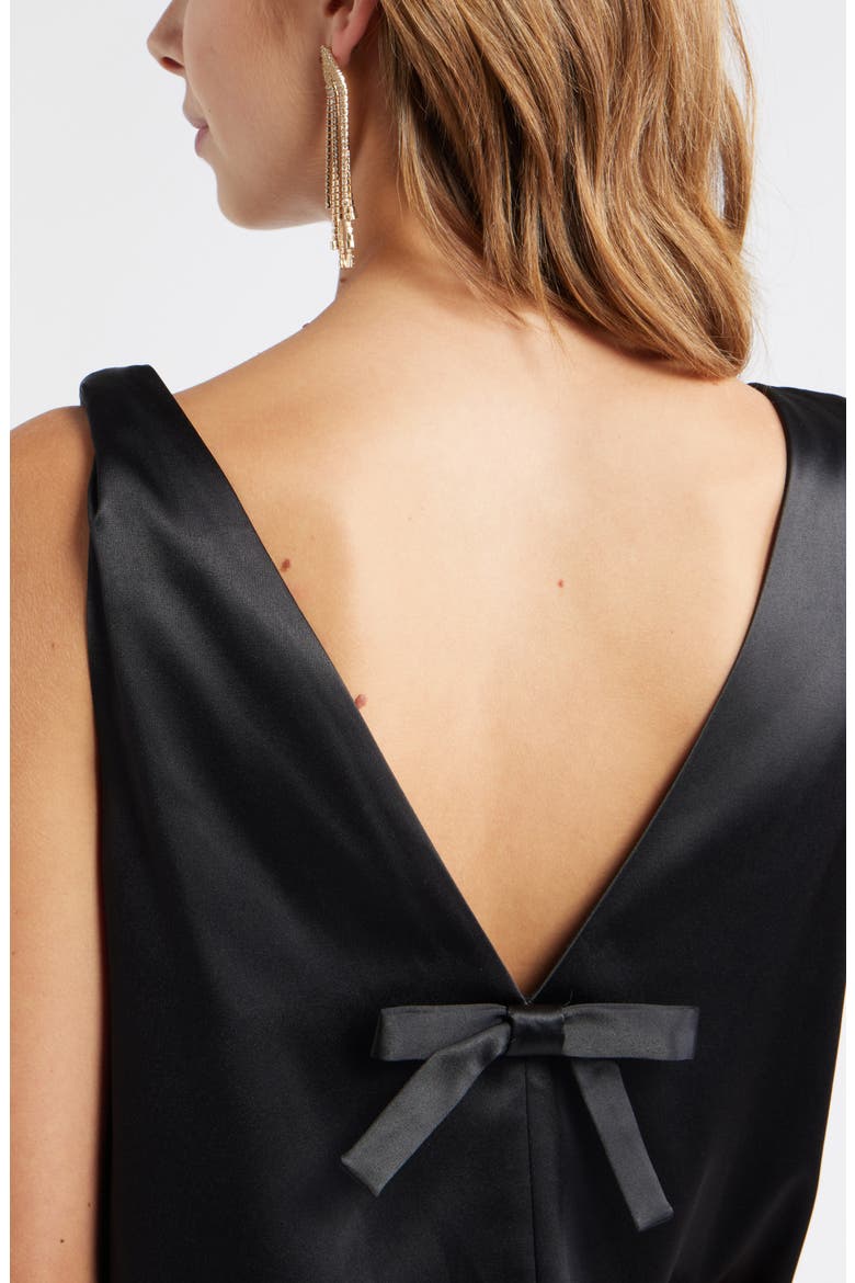 Sleeveless Satin Dress with Back Bow Accent, Alternate, color, BLACK