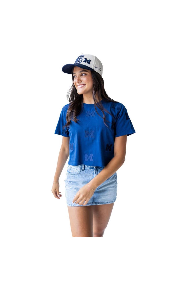 Gameday Social Women's Gameday Social Navy Michigan Wolverines Allover Print Heavyweight Cropped T-Shirt, Main, color, Navy