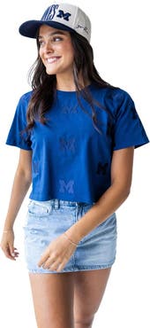 Gameday Social Women's Gameday Social Navy Michigan Wolverines Allover Print Heavyweight Cropped T-Shirt
