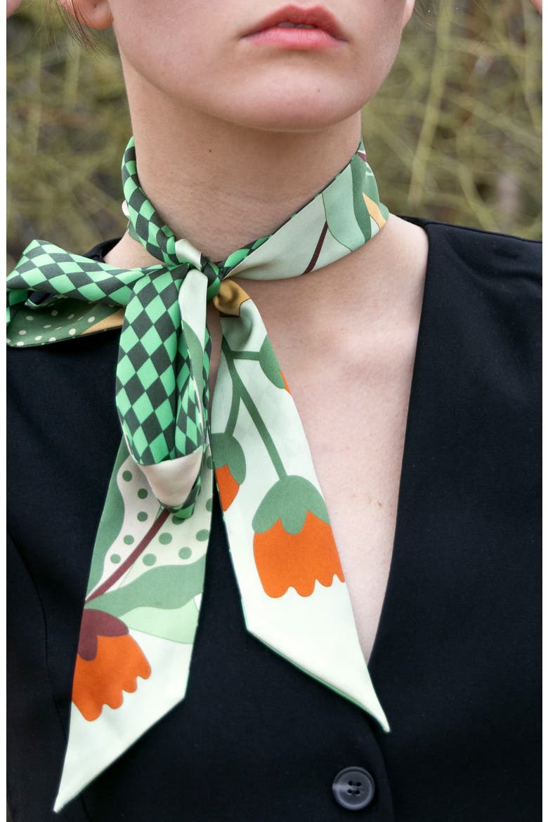 Silk Skinny Scarf of Green Wonderland, Alternate, color, Green
