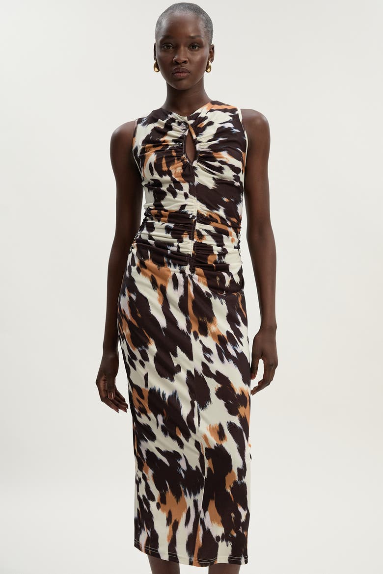 Cut Out Neck Midi Dress, Main, color, Animal