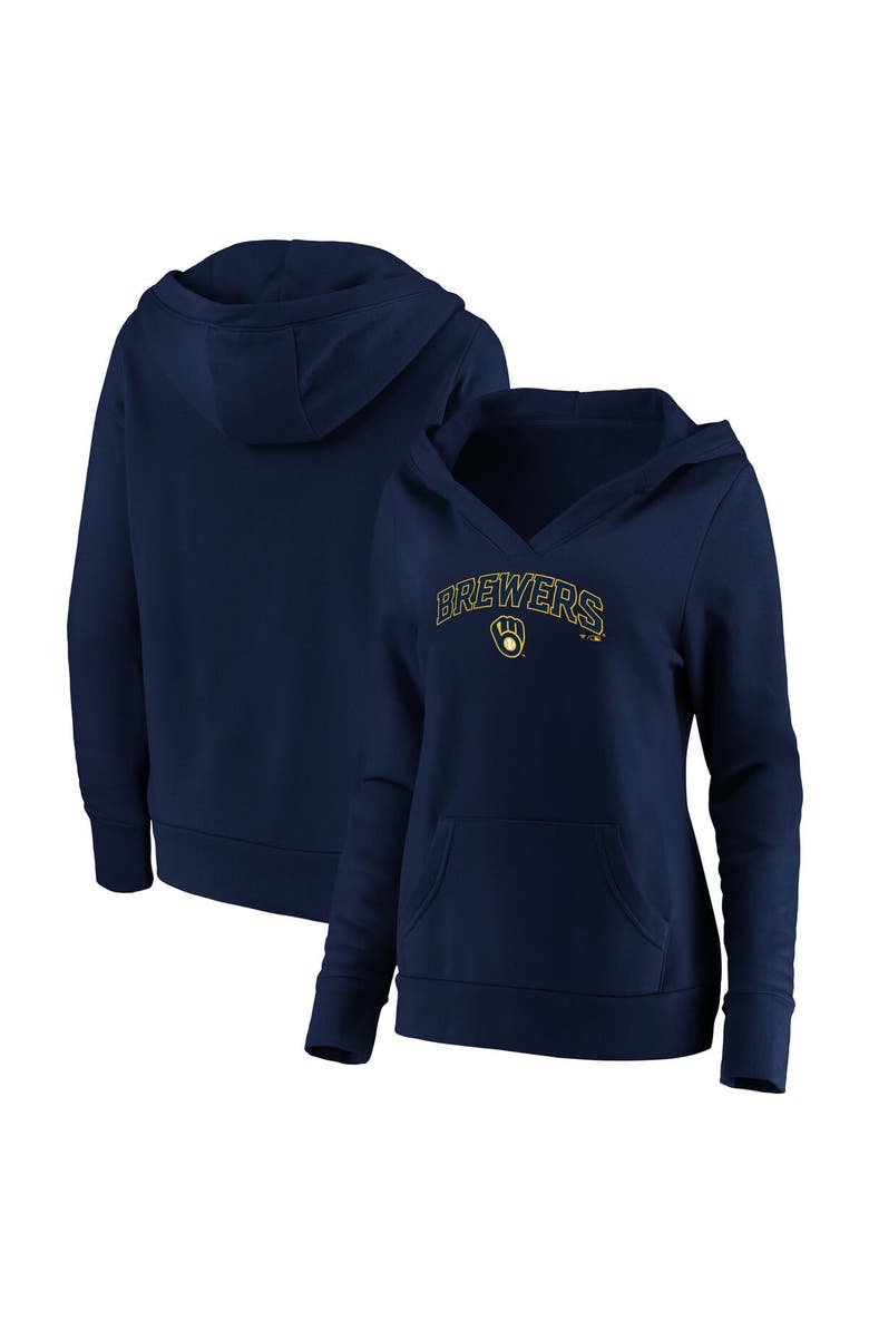 FANATICS Women's Fanatics Branded Navy Milwaukee Brewers Core Team Lockup V-Neck Pullover Hoodie, Main, color, 