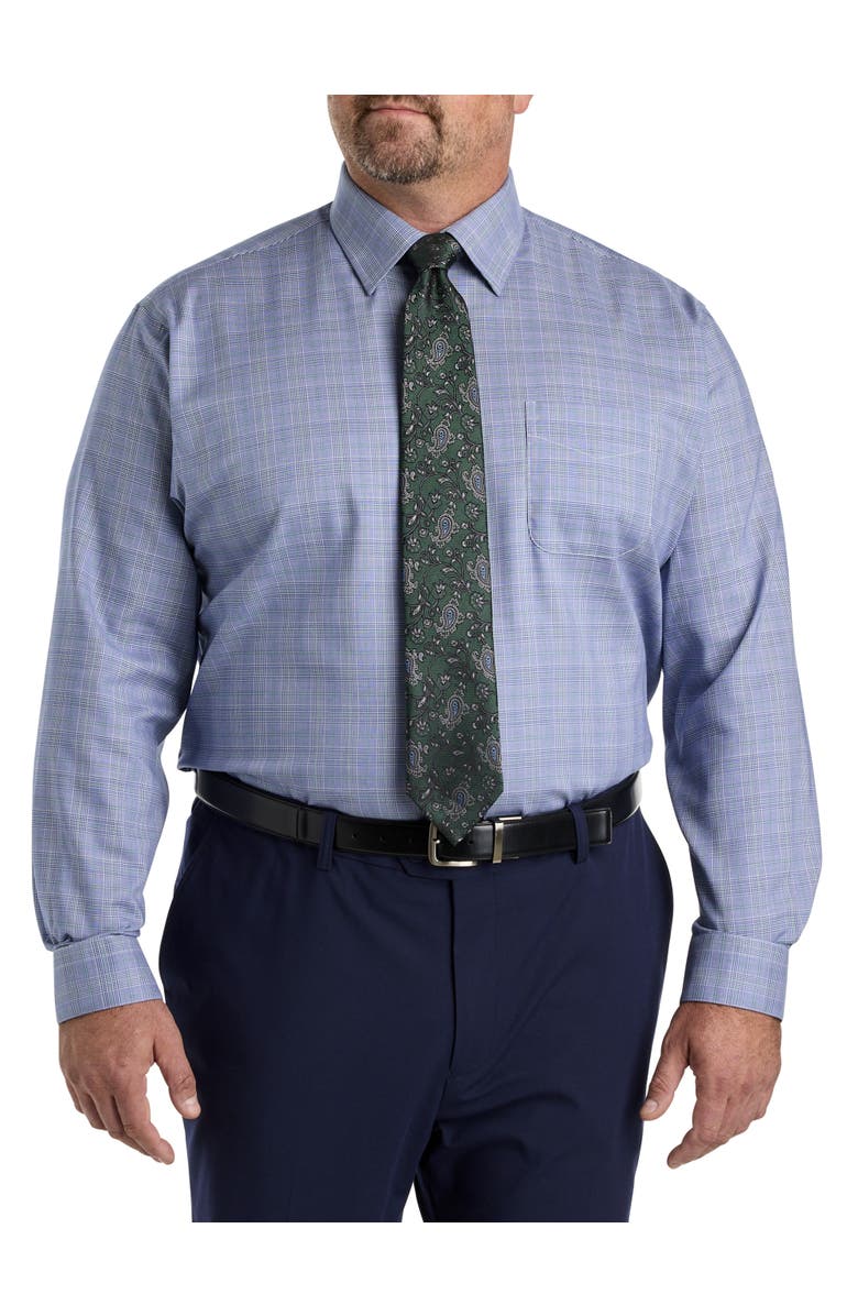 Oak Hill Premium by DXL Glen Plaid Dress Shirt, Main, color, Navydnu