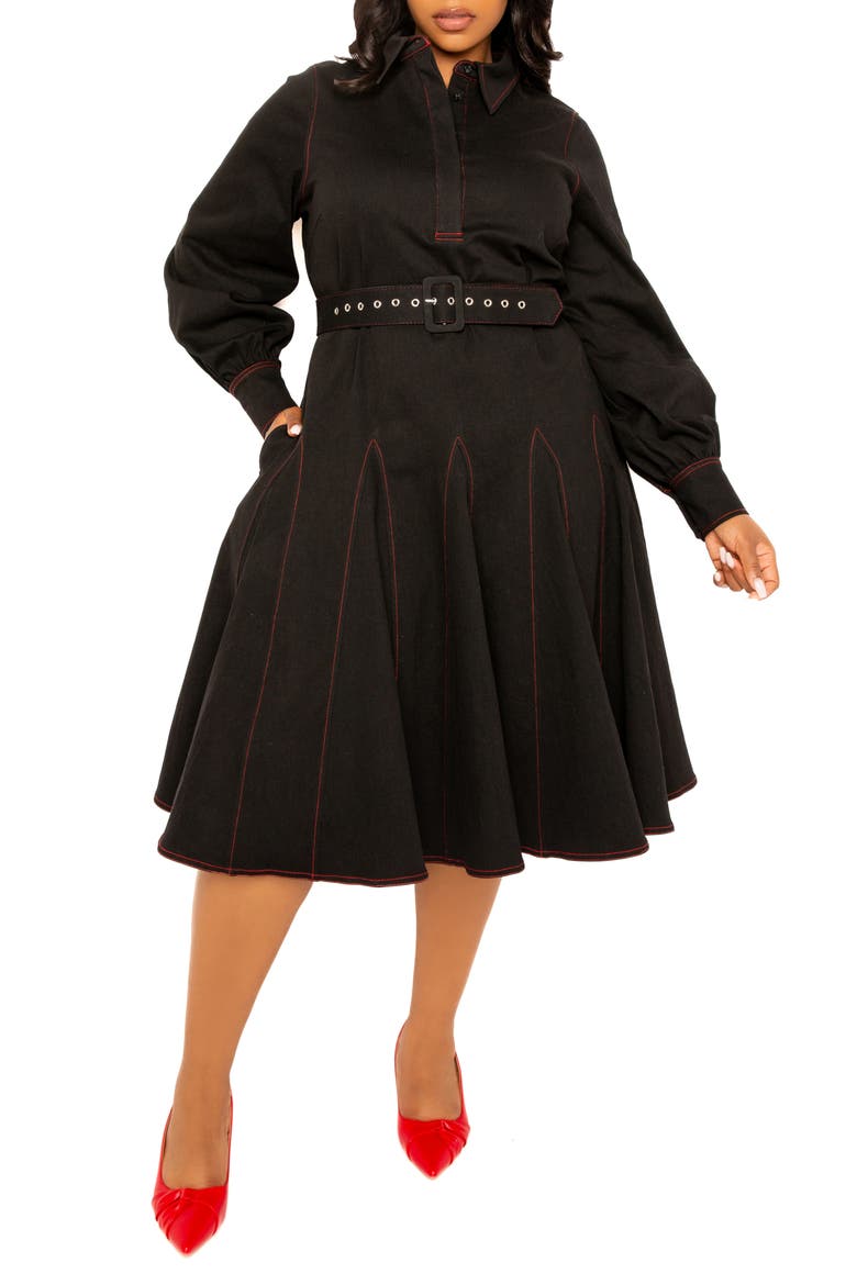 Belted Long Sleeve Denim Shirtdress, Alternate, color, DENIM BLACK