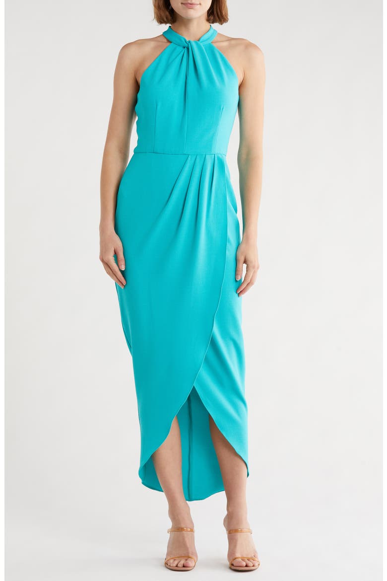Knot Neck Halter Dress, Main, color, AQUA FRESH